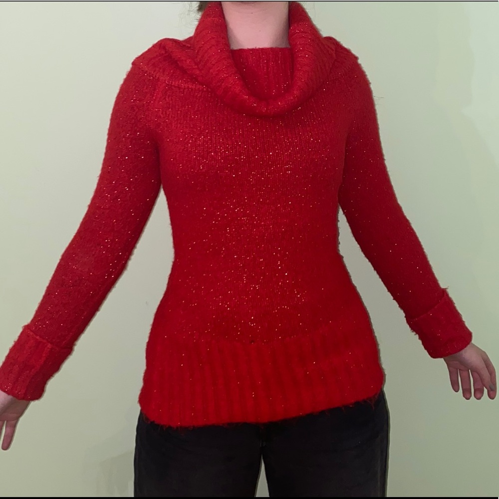 Daniel Girl- Red Sparkly Turtleneck Sweater S/M